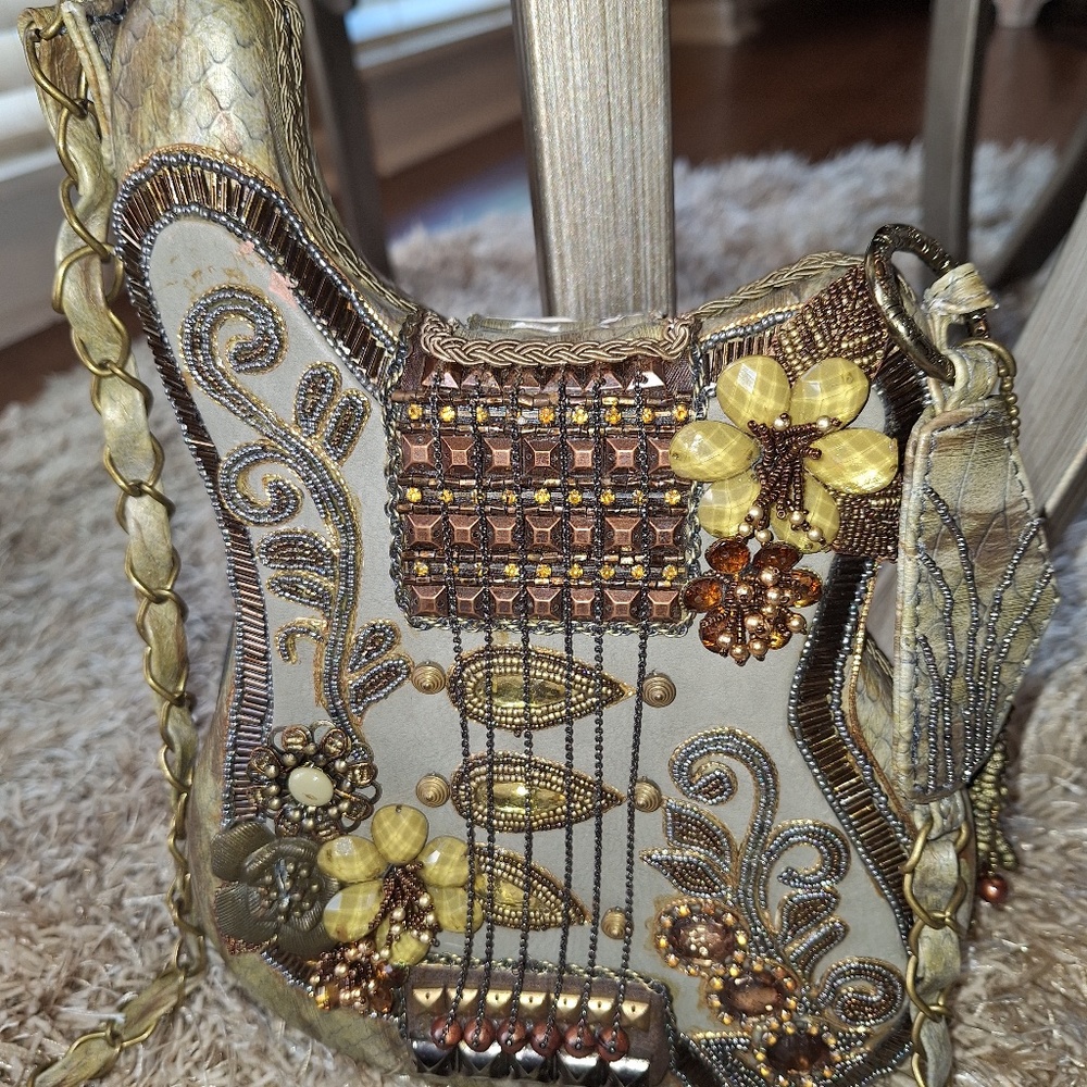 Authentic and Unique Handmade Mary Frances Embellished Crossbody Guitar Handbag